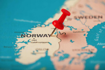 红色的按钮<strong>位置坐标</strong>目的地地图国家挪威