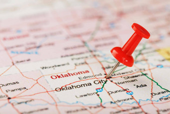 红色的文书针地图美国俄克拉何马州资本俄克拉何马州城市关闭地图俄克拉何马州红色的谢谢