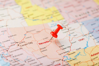 红色的文书针地图美国内华达资本卡森城市特写镜头地图内华达红色的谢谢