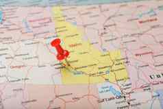 红色的文书针地图美国爱达荷州资本博伊西特写镜头地图爱达荷州红色的谢谢