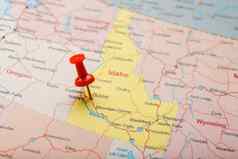 红色的文书针地图美国爱达荷州资本博伊西特写镜头地图爱达荷州红色的谢谢