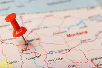 红色的文书针地图美国蒙大拿资本海伦娜关闭蒙大拿地图红色的谢谢