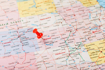 红色的文书针地图美国堪萨斯资本托皮卡关闭地图堪萨斯红色的谢谢