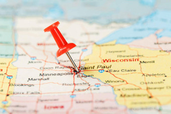 红色的文书针地图美国明尼苏达州资本圣保罗关闭地图明尼苏达州红色的谢谢