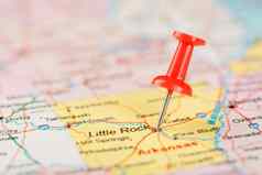 红色的文书针地图美国阿肯色州资本岩石关闭地图阿肯色州红色的谢谢