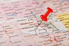 红色的文书针地图美国俄克拉何马州资本俄克拉何马州城市关闭地图俄克拉何马州红色的谢谢