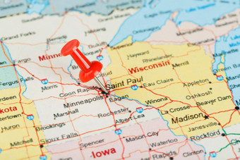 红色的文书针地图美国明尼苏达州资本圣保罗关闭地图明尼苏达州红色的谢谢