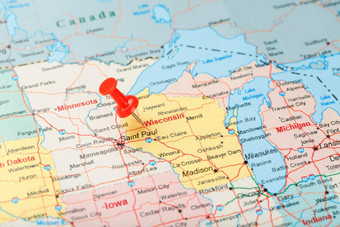 红色的文书针地图美国威斯康辛州资本麦迪逊关闭地图威斯康辛州红色的谢谢