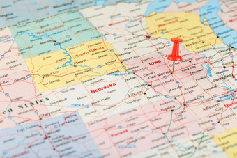 红色的文书针地图美国爱荷华州资本的得梅因关闭地图爱荷华州红色的谢谢