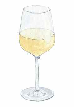 水彩白色酒玻璃孤立的白色背景