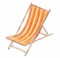 水彩海滩甲板椅子红色的条纹孤立的白色背景