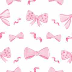 水彩手画粉红色的弓丝带无缝的模式完美的织物纺织包装纸剪贴簿布局婴儿淋浴
