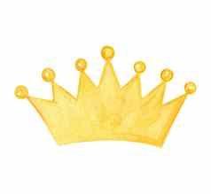 水彩黄色的王皇冠孤立的白色背景手画王冠插图