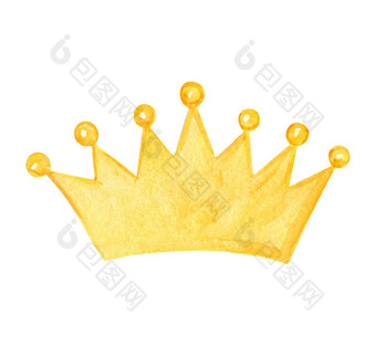 水彩黄色的王皇冠孤立的白色背景手画王冠插图