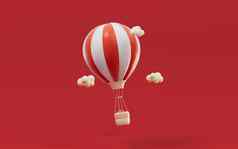 红色的卡通热空气气球呈现