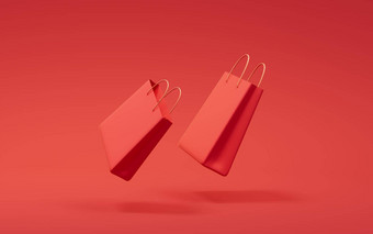 红色的购物袋红色的背景呈现