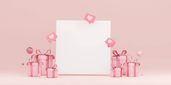 横幅空白照片框架粉红色的礼物盒子插图