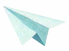 水彩蓝色的纸飞机孤立的白色背景