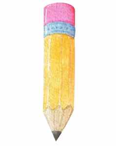 水彩黄色的铅笔孤立的白色背景学校文具