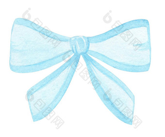 水彩手画光蓝色的弓孤立的白色背景新生儿托儿所度规海报婴儿淋浴邀请卡装饰