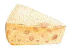 水彩黄色的奶酪片孔孤立的白色背景食物插图