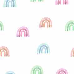 水彩多色天真的彩虹无缝的模式白色背景织物婴儿纺织托儿所壁纸包装剪贴簿