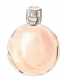 水彩手画橙色香水玻璃轮瓶孤立的白色背景标志设计品牌时尚行业香水