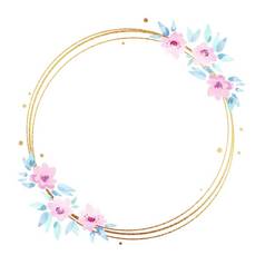 金轮框架水彩粉红色的花孤立的白色背景花几何边境婚礼邀请卡片