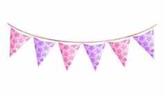 水彩粉红色的聚会，派对横幅三角形旗帜孤立的白色背景生日装饰问候卡片婴儿淋浴彩旗