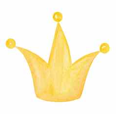 水彩黄色的公主皇冠孤立的白色背景黄金皇冠插图