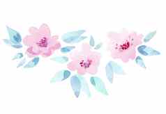 水彩粉红色的花叶子作文孤立的白色背景卡片设计边界婚礼邀请