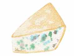 水彩一块蓝色的奶酪模具孤立的白色背景多布卢片
