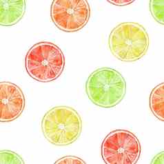 水彩柑橘类无缝的模式白色背景织物纺织包装剪贴簿