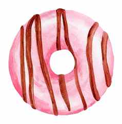 水彩粉红色的甜甜圈巧克力一流的孤立的白色背景