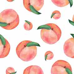 水彩桃子无缝的模式白色背景水果打印包装织物剪贴簿纺织