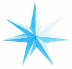 水彩蓝色的指出明星孤立的白色背景圣诞节明星装饰