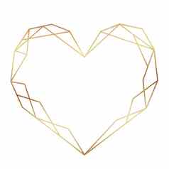黄金几何心形状框架孤立的白色背景优雅的边境婚礼邀请卡片情人节一天装饰