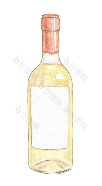 <strong>水彩</strong>白色酒<strong>瓶</strong>孤立的白色背景玻璃包酒精