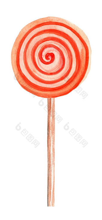 水彩红色的棒棒糖孤立的白色背景甜蜜的条纹糖果坚持万圣节<strong>对待</strong>