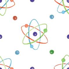 水彩物理原子模型无缝的模式白色背景科学打印织物包装