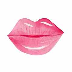 水彩粉红色的女孩吻嘴唇孤立的白色背景