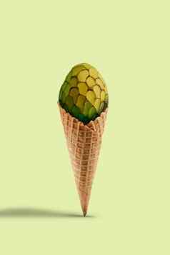 绿色番荔枝番荔枝甜蜜的晶片锥黄色的背景概念健康的营养浆果水果关闭复制空间