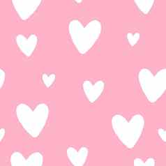 白色心粉红色的背景无缝的模式情人节一天打印