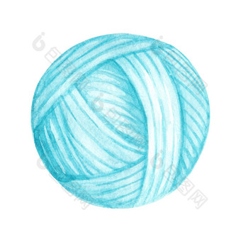 水彩蓝色的球纱针织孤立的白色