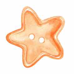 水彩橙色明星按钮孤立的白色背景