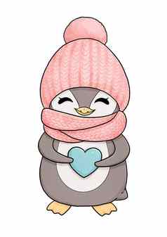 可爱的婴儿企鹅粉红色的他围巾