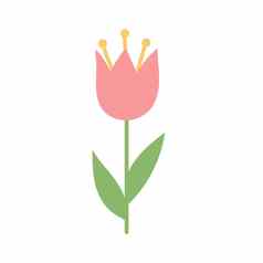 简单的卡通图标白色背景郁金香花朵3月
