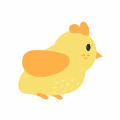 可爱的卡通鸡有趣的黄色的鸡手画简单的风格向量