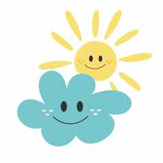 太阳拥抱云快乐微笑字符向量插图