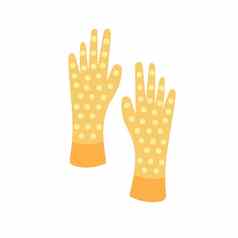 花园手套孤立的图标黄色的手套白色点平向量